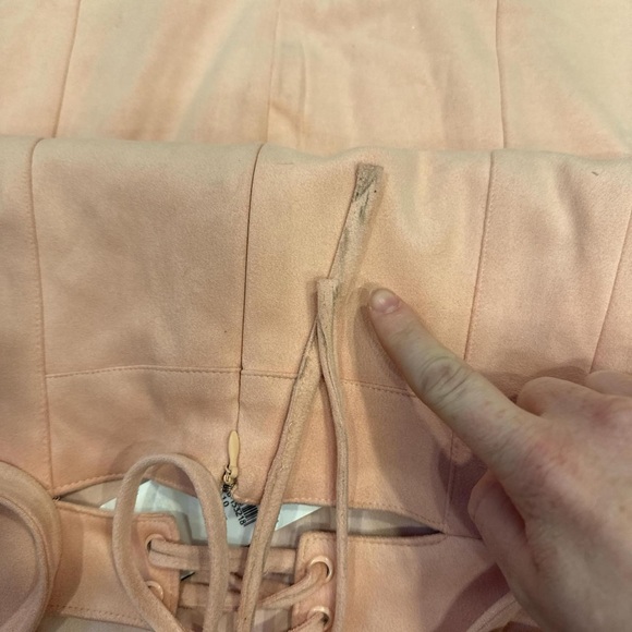 NWT Guess Peach Crème Sleeveless Rossella Faux Suede Lace Up Dress, Size 10. - Picture 7 of 8